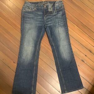 Arizona Jeans Co bootleg cut, distressed jeans